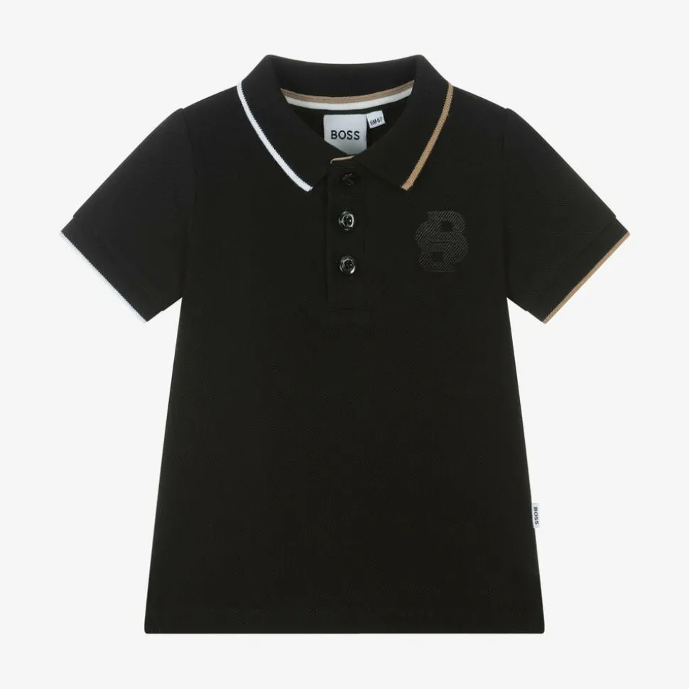 Boys Black Cotton Polo Shirt