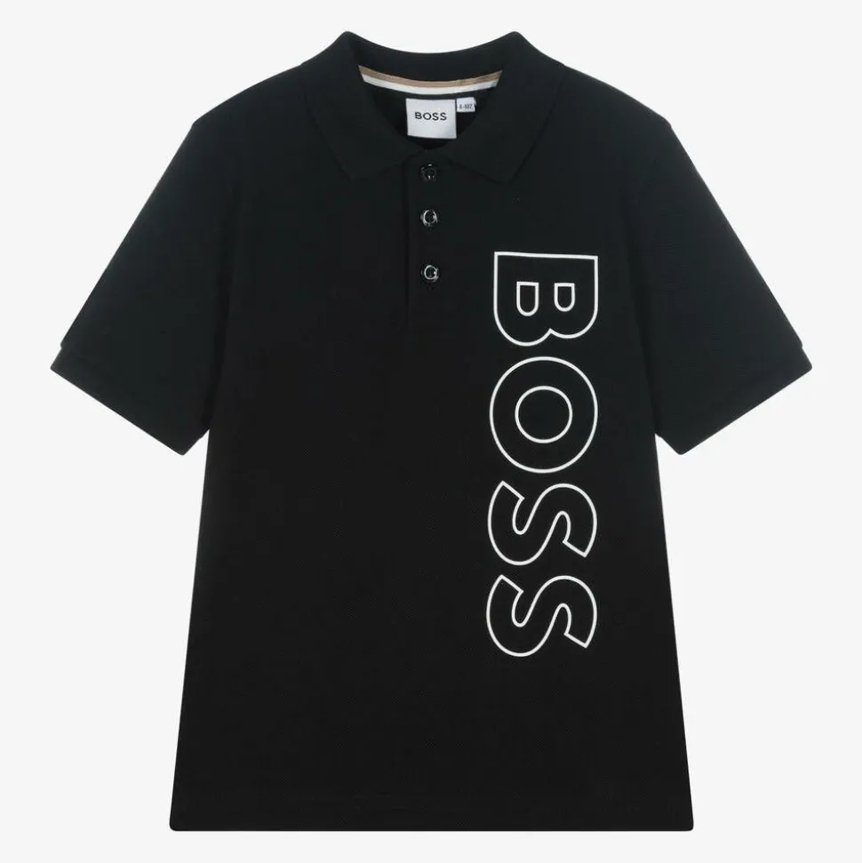 Boys Black Cotton Polo Shirt