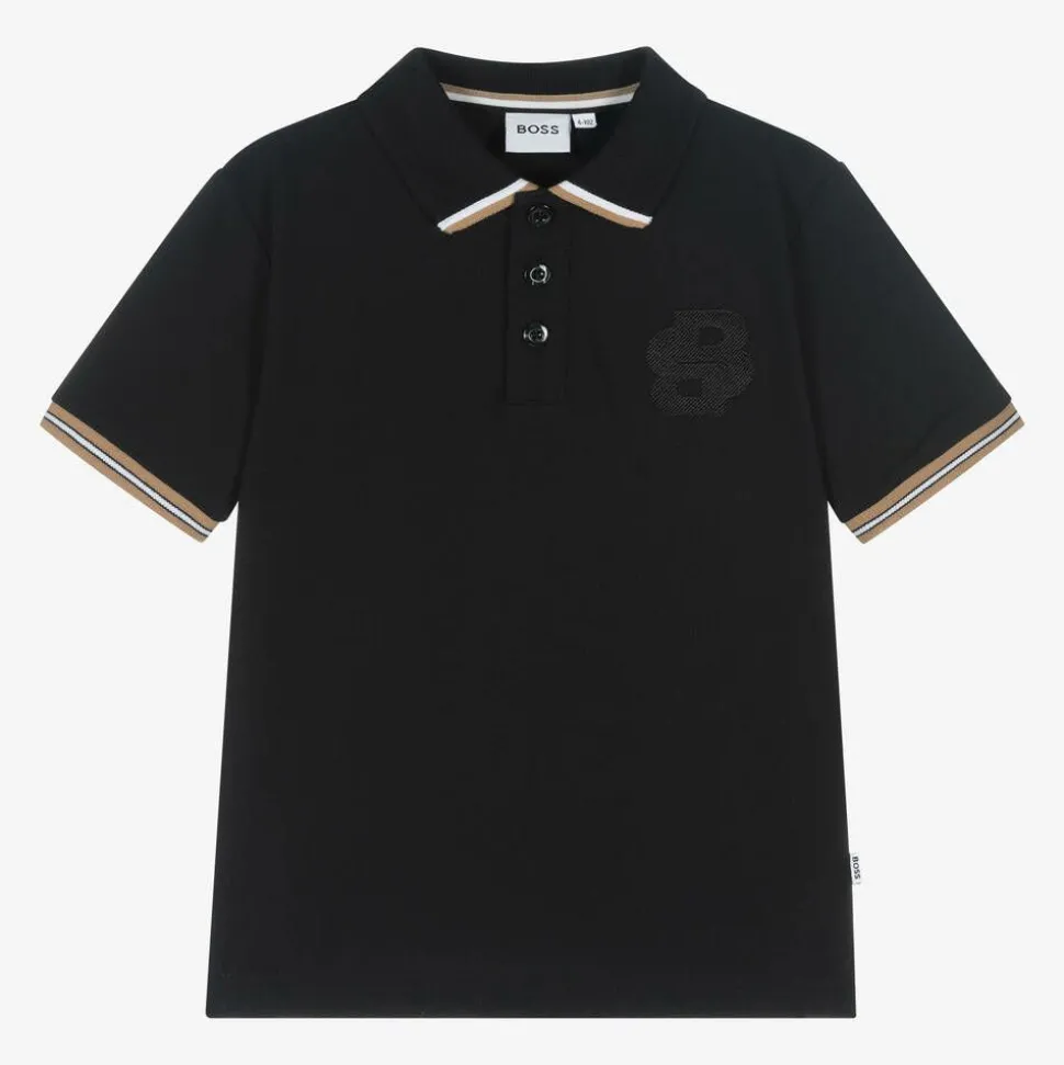 Boys Black Cotton Polo Shirt