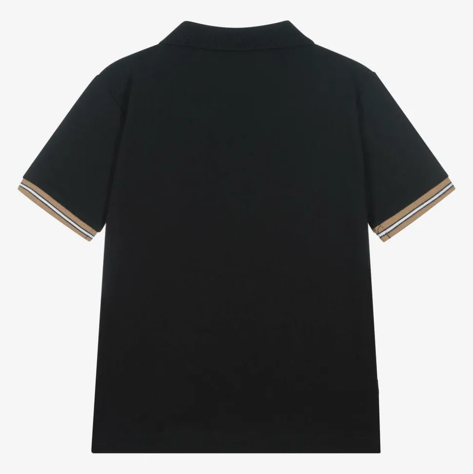 Boys Black Cotton Polo Shirt
