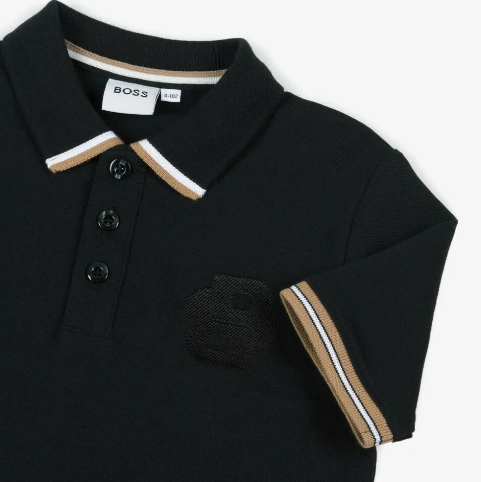 Boys Black Cotton Polo Shirt