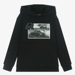 Boys Black Cotton Racing Car Hoodie