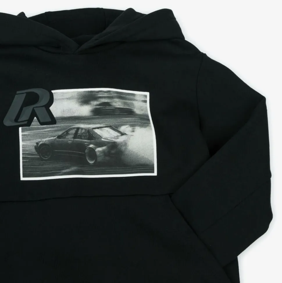 Boys Black Cotton Racing Car Hoodie