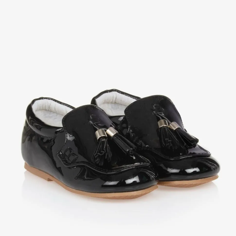 Boys Black Faux Patent Leather Loafers