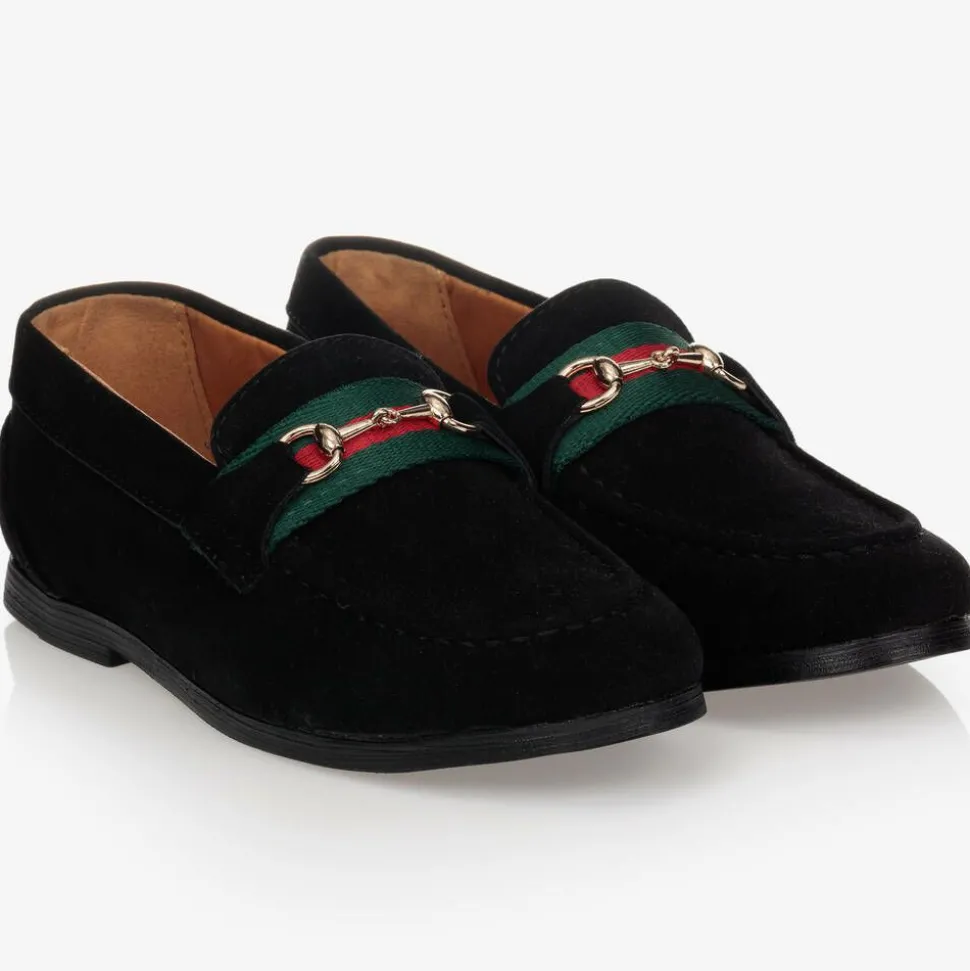 Boys Black Faux Suede Horsebit Loafers