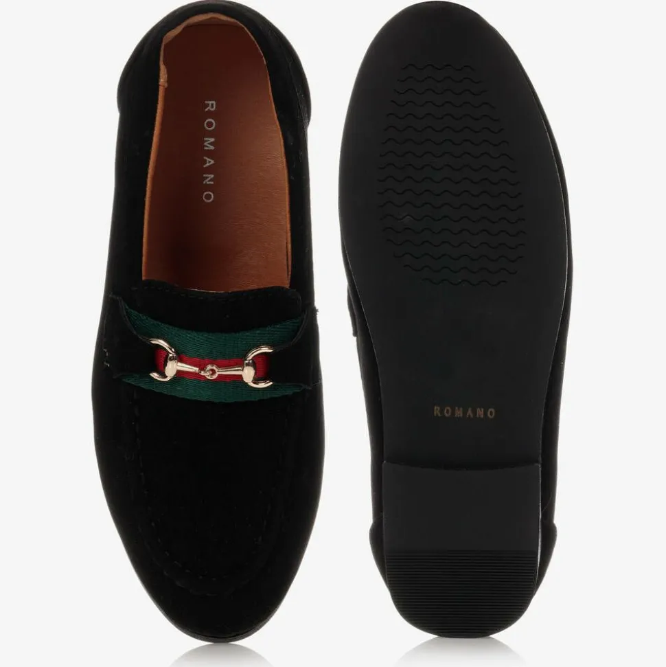 Boys Black Faux Suede Horsebit Loafers