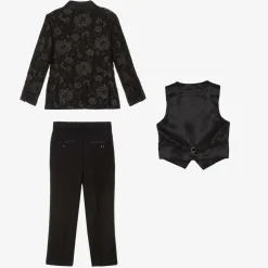 Boys Black Floral Jacquard Suit