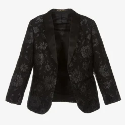 Boys Black Floral Jacquard Suit