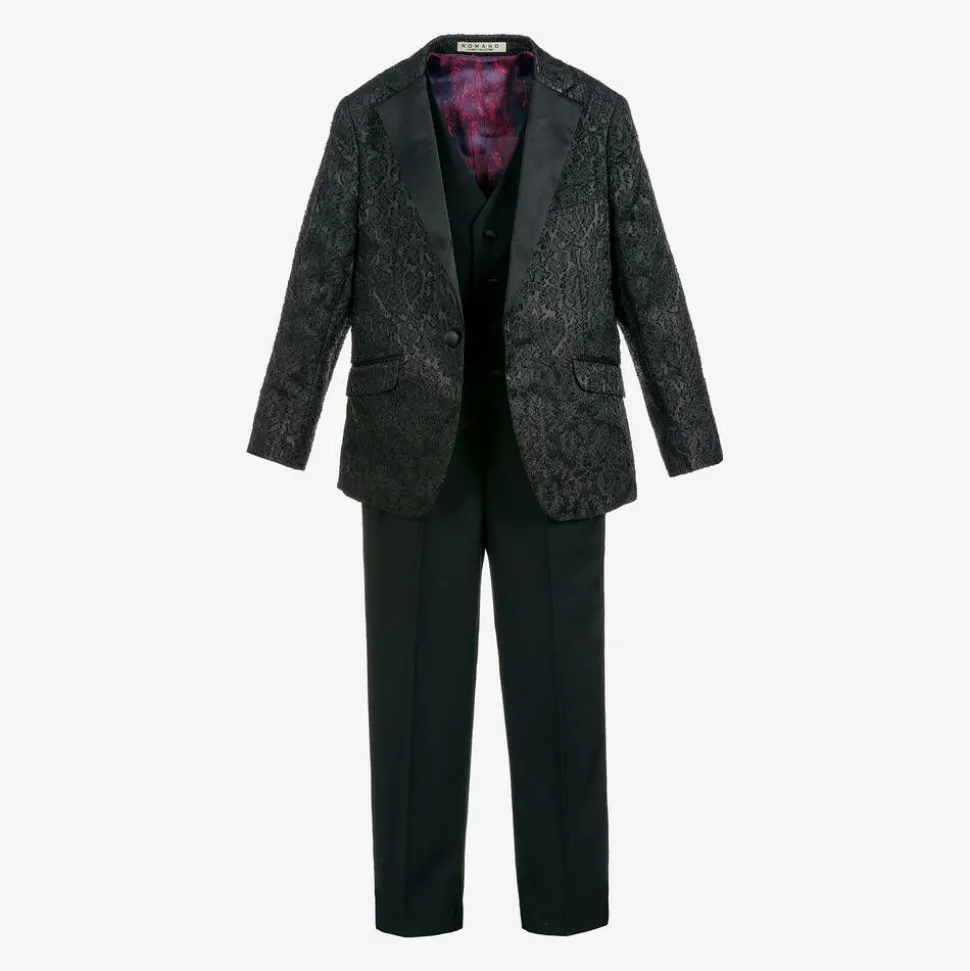 Boys Black Jacquard Suit