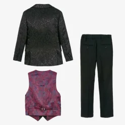 Boys Black Jacquard Suit
