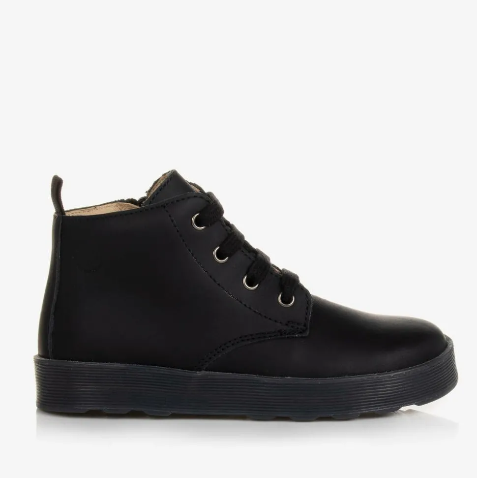Boys Black Leather Ankle Boots