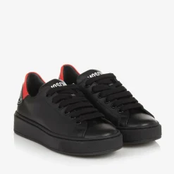 Boys Black Leather Lace-Up Trainers