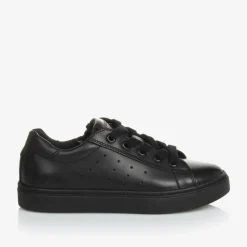 Boys Black Leather Trainers
