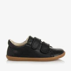 Boys Black Leather Velcro Trainers