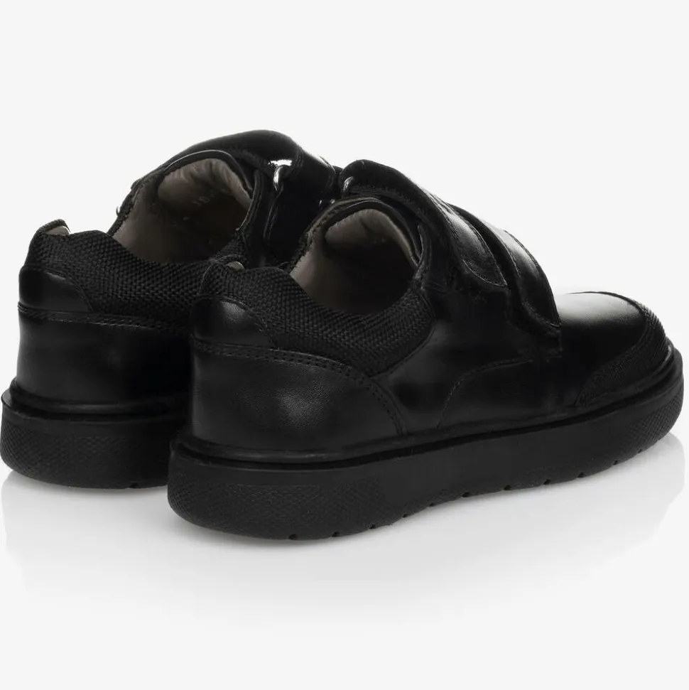 Boys Black Leather Velcro Shoes
