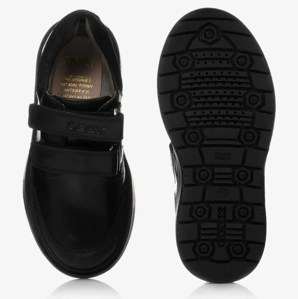 Boys Black Leather Velcro Shoes