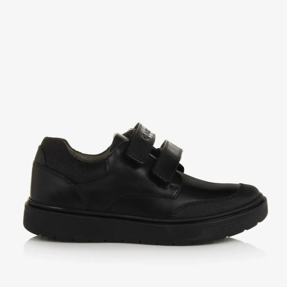 Boys Black Leather Velcro Shoes