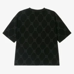 Boys Black Monogram Cotton T-Shirt