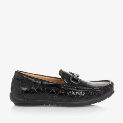 Boys Black Patent Horsebit Loafers