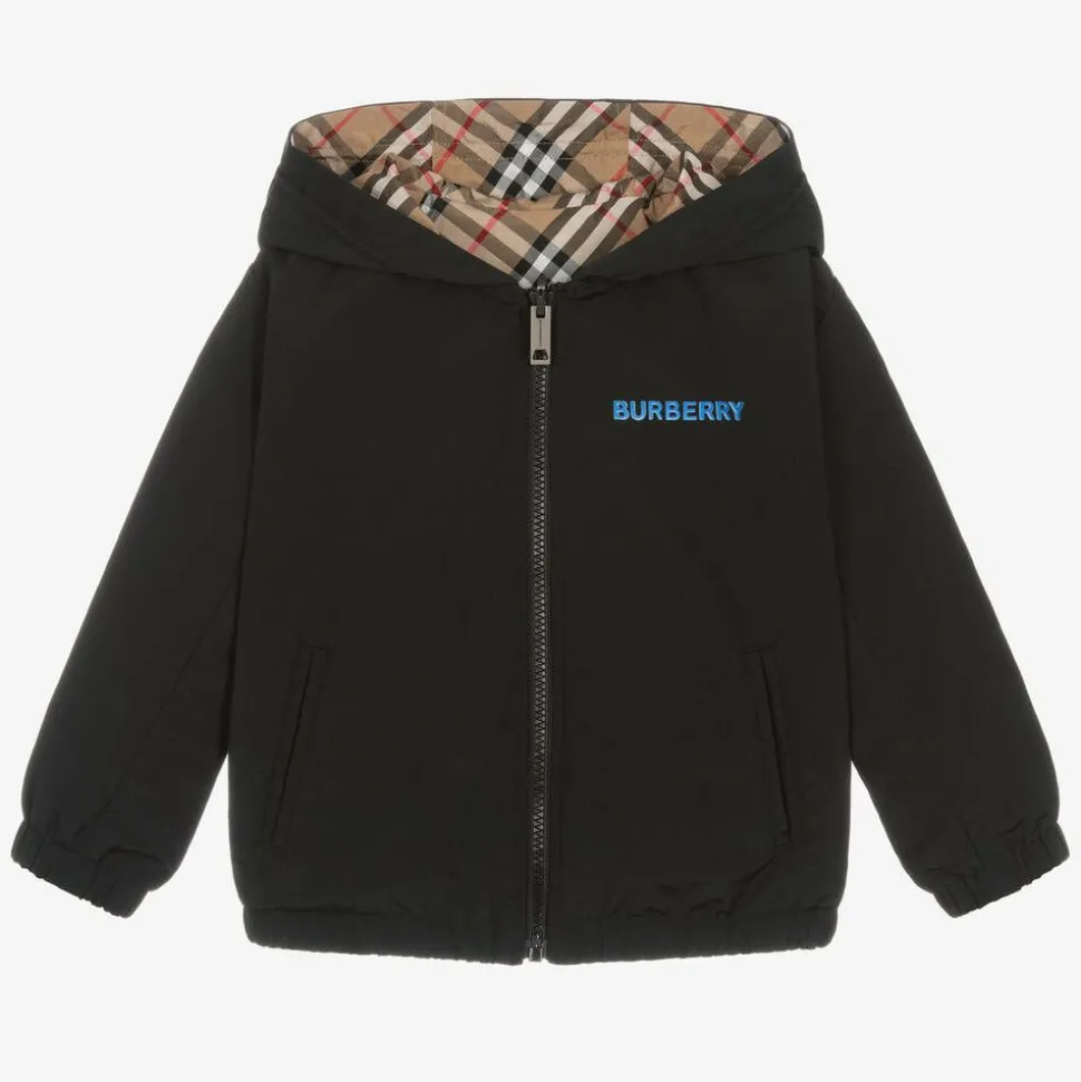 Boys Black Reversible Vintage Check Jacket