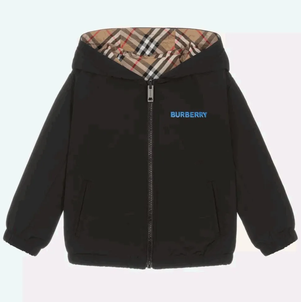 Boys Black Reversible Vintage Check Jacket
