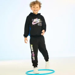 Boys Black Swoosh Logo Cotton Hoodie