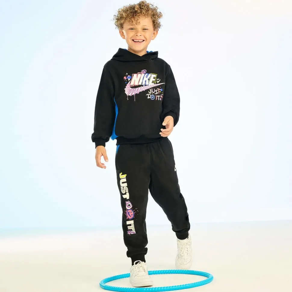Boys Black Swoosh Logo Cotton Hoodie