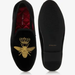 Boys Black Velvet Bee Shoes