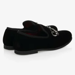Boys Black Velvet Crown Shoes