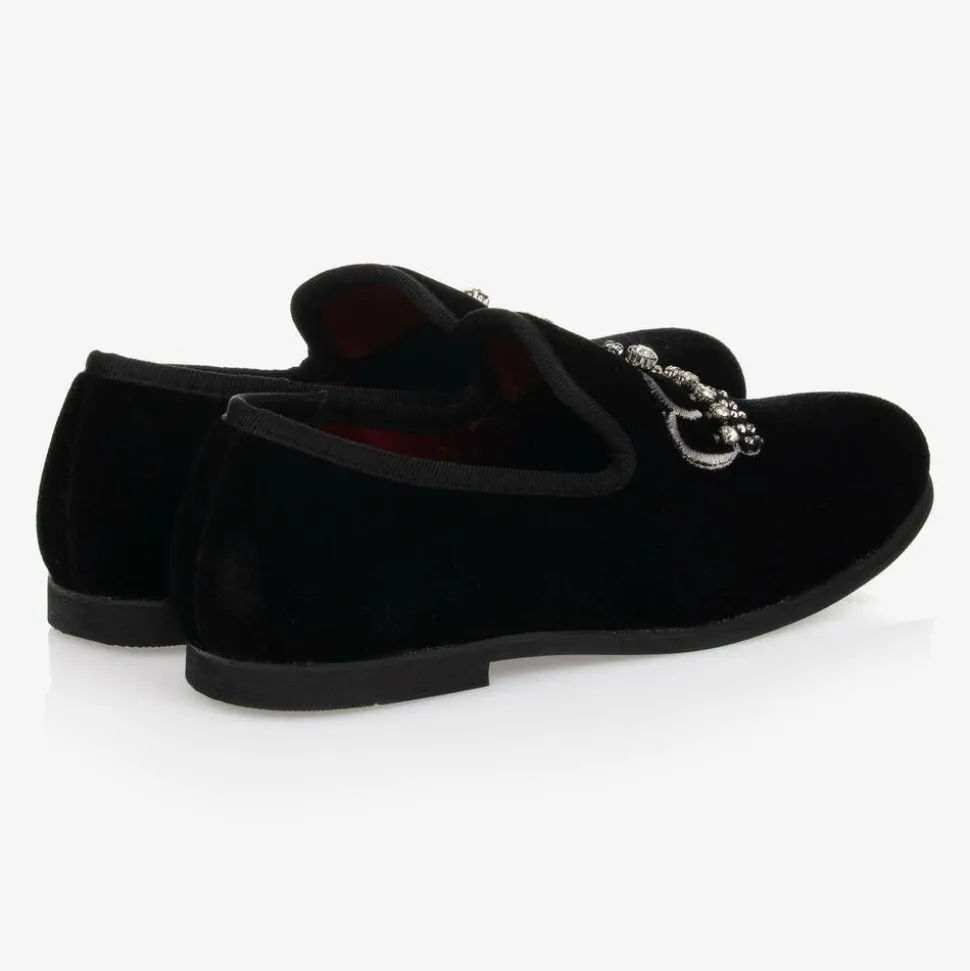 Boys Black Velvet Crown Shoes