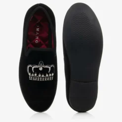 Boys Black Velvet Crown Shoes