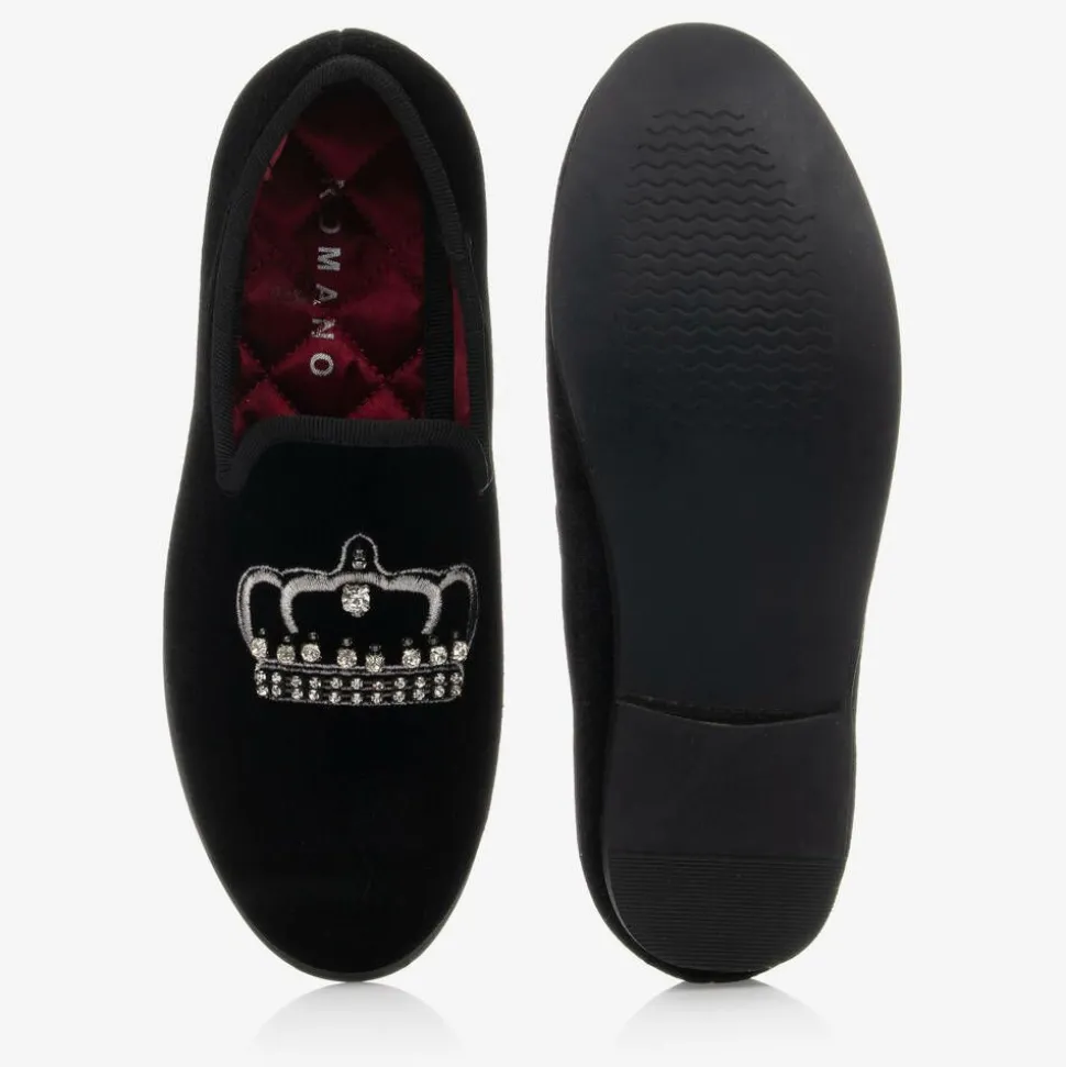 Boys Black Velvet Crown Shoes