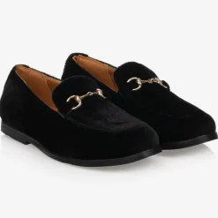 Boys Black Velvet Loafers
