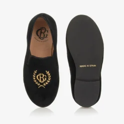 Boys Black Velvet Monogram Loafers