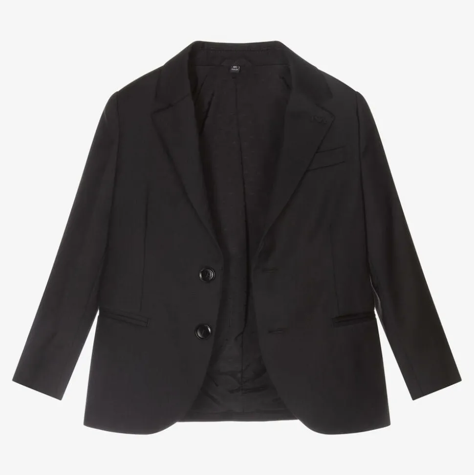 Boys Black Wool Single-Breasted Suit
