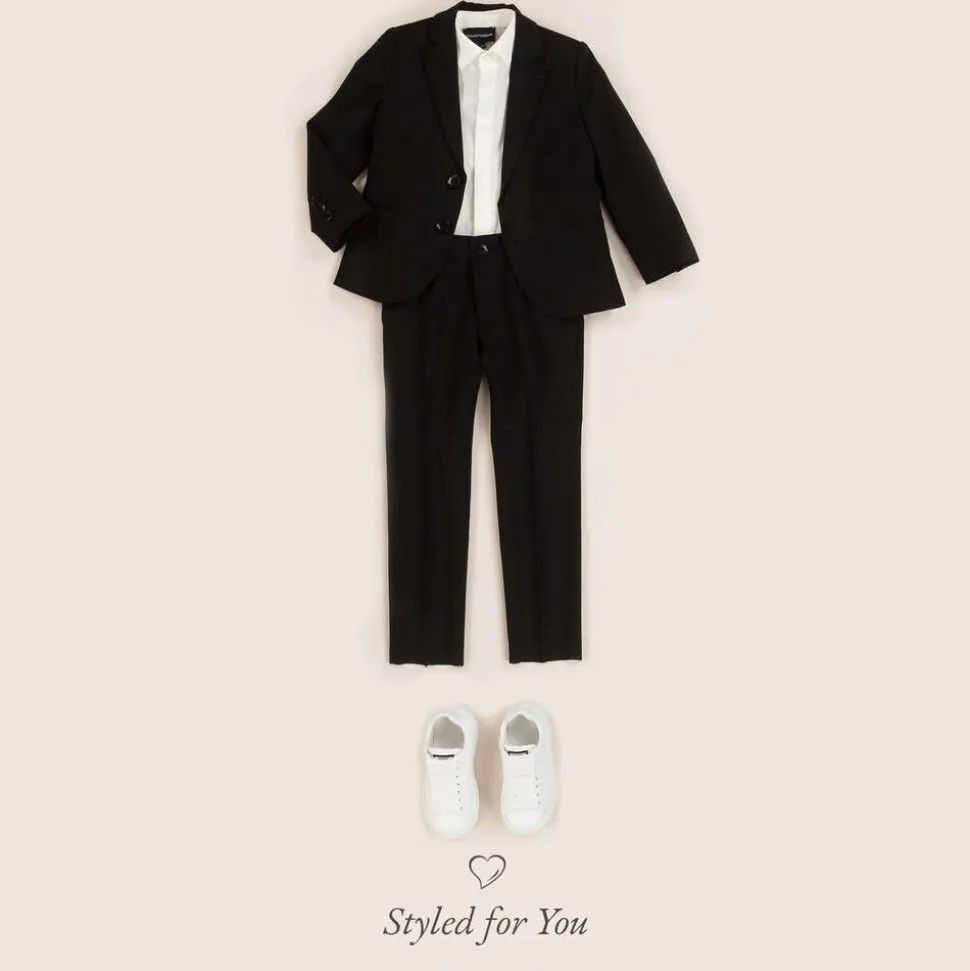 Boys Black Wool Single-Breasted Suit