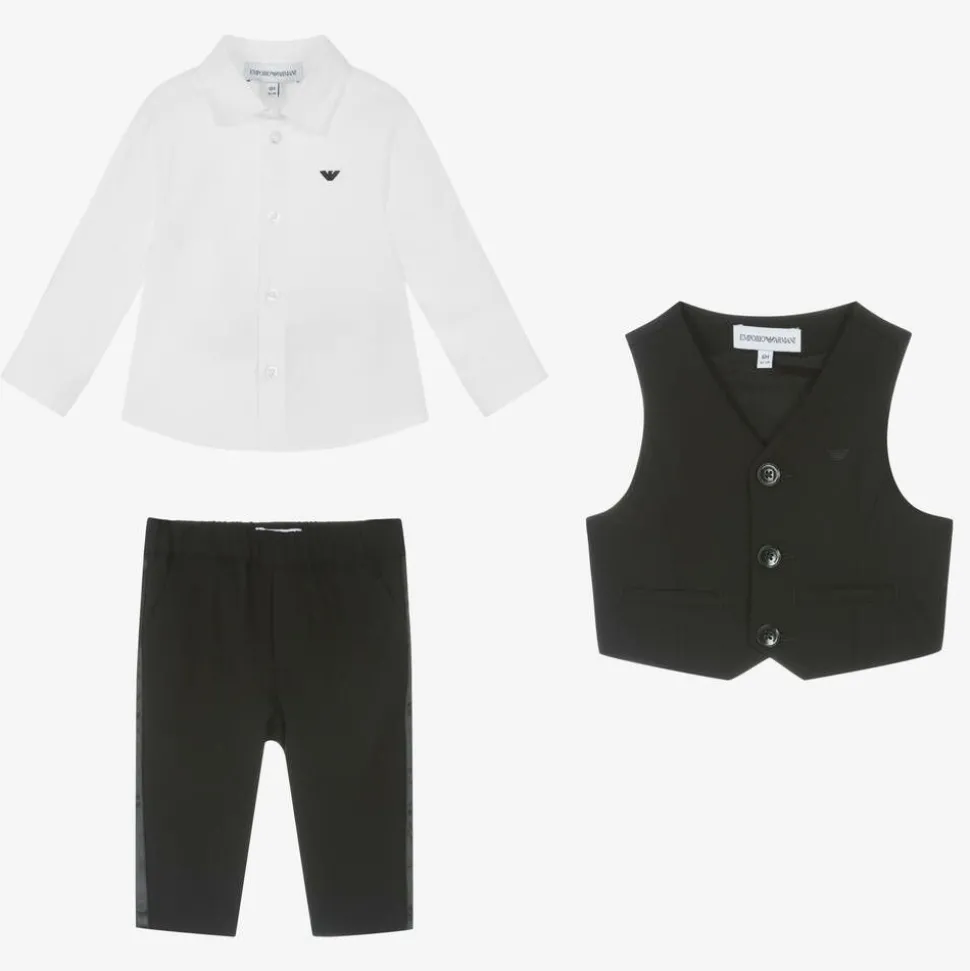 Boys Black Wool Waistcoat Suit