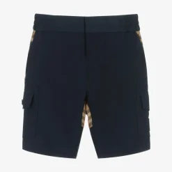 Boys Blue & Beige Check Cargo Shorts