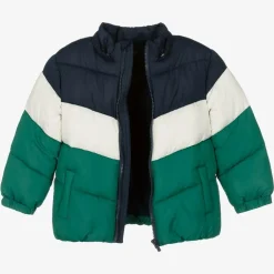 Boys Blue & Green Colourblock Puffer Coat