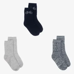 Boys Blue & Grey Cotton Socks (3 Pack)