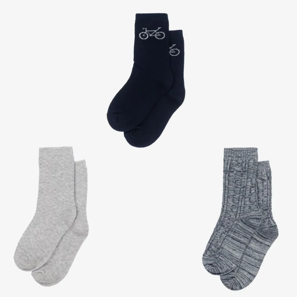 Boys Blue & Grey Cotton Socks (3 Pack)