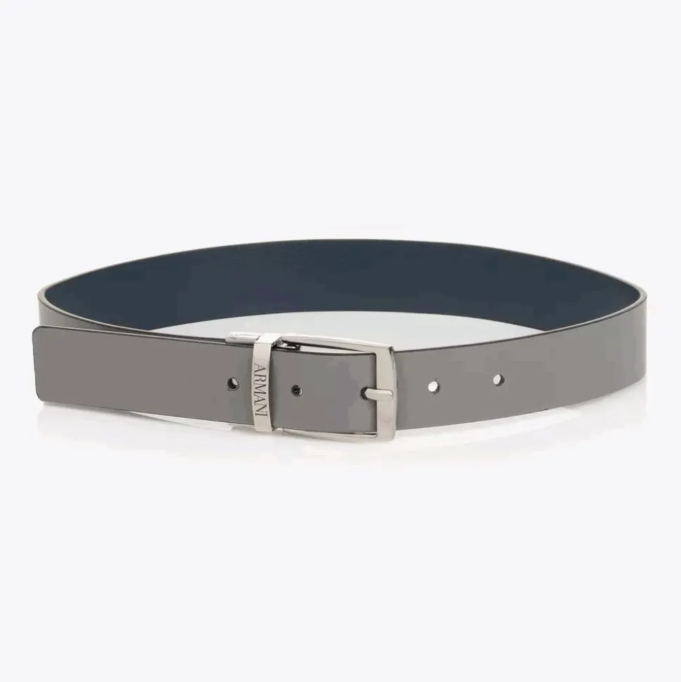 Boys Blue & Grey Reversible Leather Belt