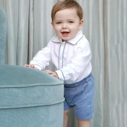 Boys Blue & Ivory Cotton Buster Suit
