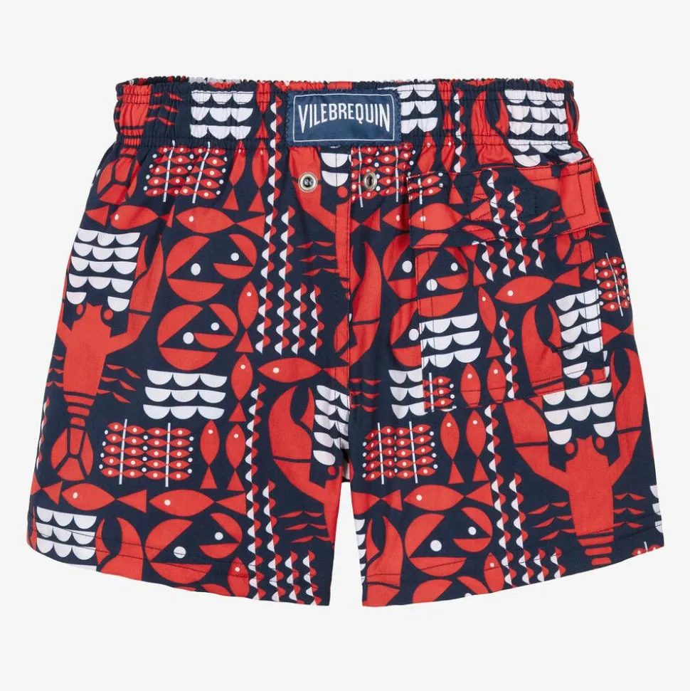 Boys Blue & Red Lobster Swim Shorts