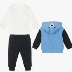 Boys Blue & White Cotton Bear Tracksuit