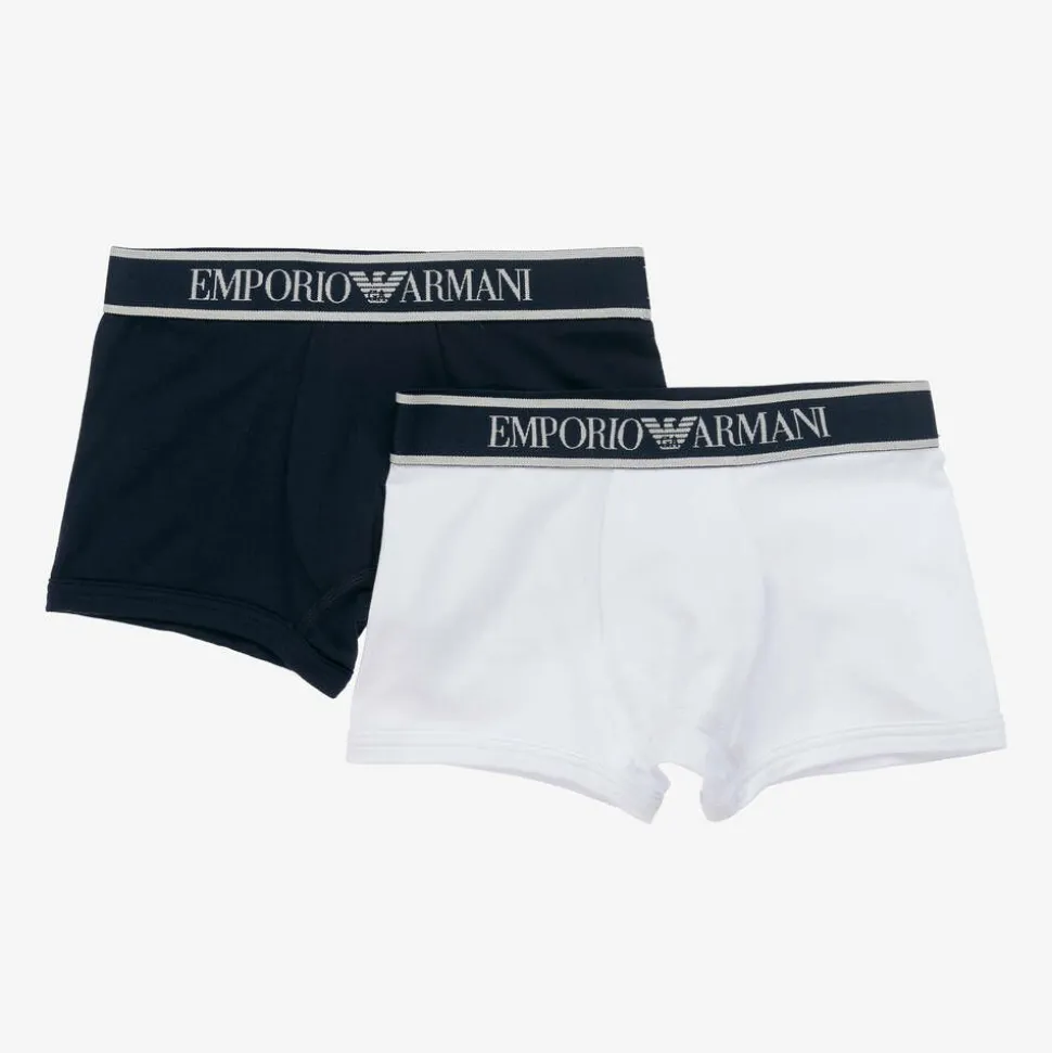 Boys Blue & White Cotton Boxers (2 Pack)