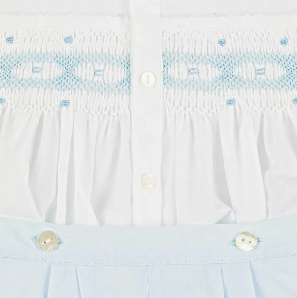Boys Blue & White Hand-Smocked Buster Suit