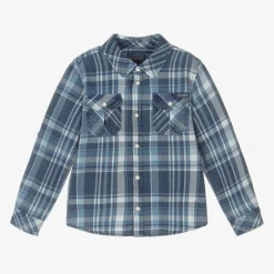 Boys Blue Check Cotton Twill Shirt