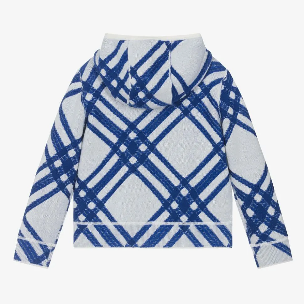 Boys Blue Check Wool Zip-Up Hoodie