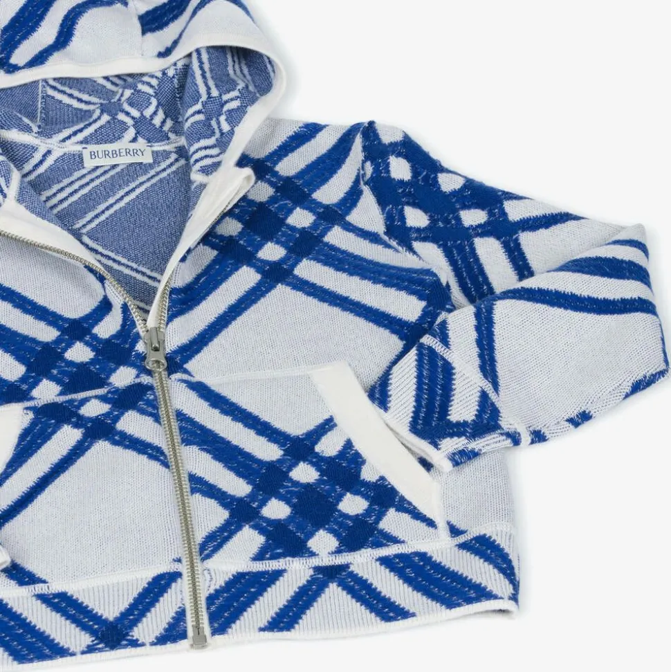 Boys Blue Check Wool Zip-Up Hoodie